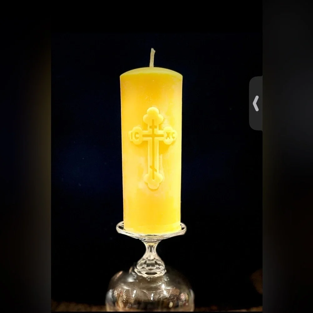 ORTHODOX CROSS PILLAR CANDLE  HANDMADE-BEESWAX (MEDIUM) 0489